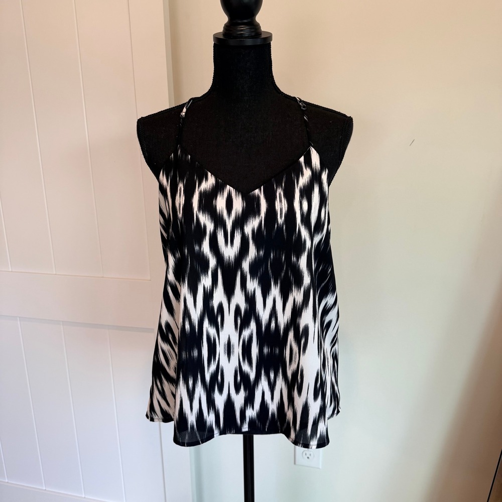 VICI Tyche Black White Ikat Tribal Print Racerback Cami Tank Top Womens Medium